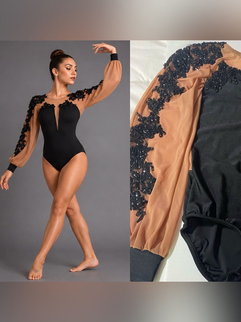 Reverence Solo Dance Costume Illusion Black Rhinestone contemporary lyrical XSA